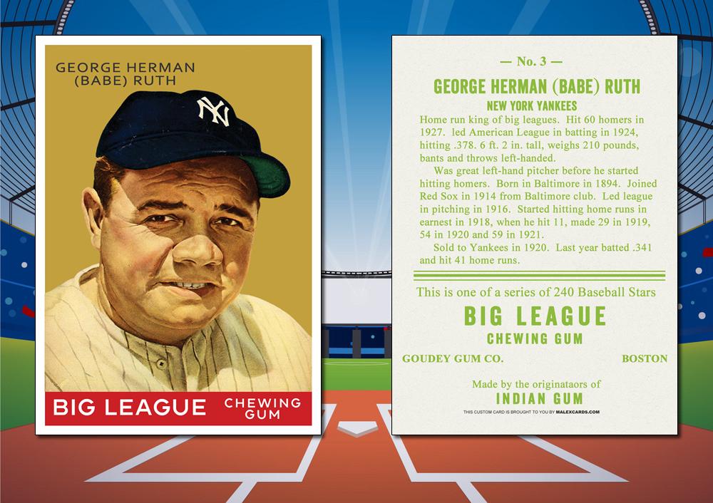 1933 Goudey Style BABE RUTH Custom Baseball Card – Malex Custom Cards