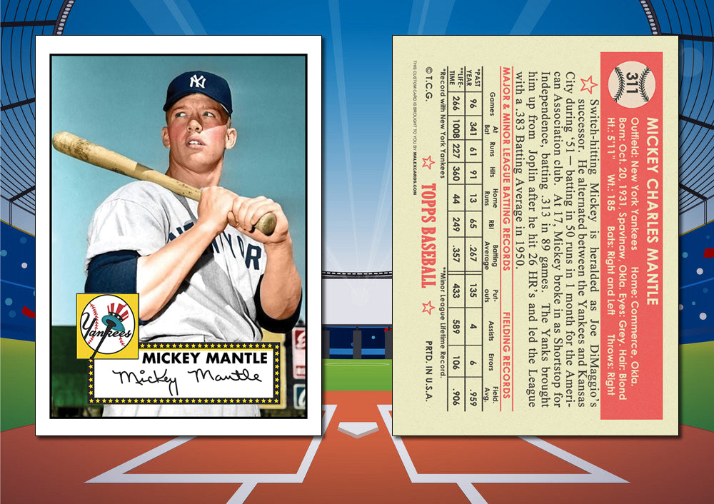 1952 Topps Style MICKEY MANTLE Variation Custom Baseball Card – Malex  Custom Cards