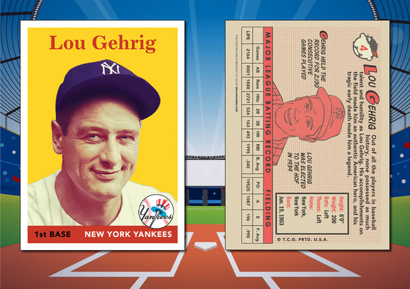 1958 Topps Style LOU GEHRIG Custom Baseball Card