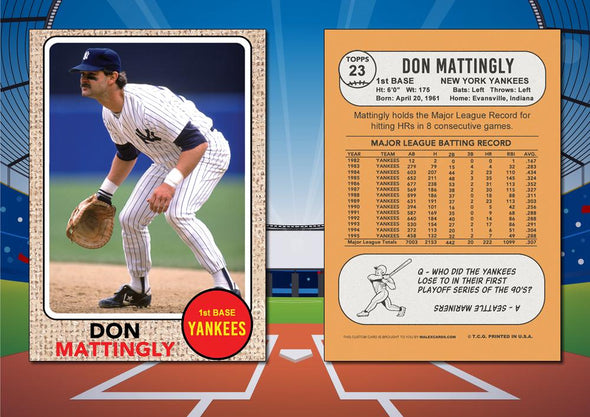 1968 Topps Style DON MATTINGLY Custom Baseball Card
