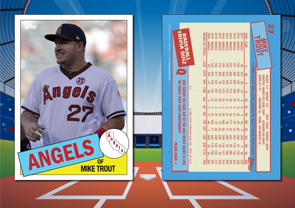 1985 Topps Style MIKE TROUT Custom Throwback Baseball Card