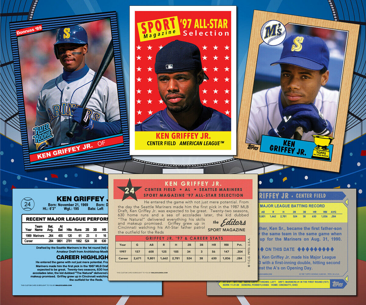 KEN GRIFFEY JR. 3-Card Lot Custom Baseball Cards – Malex Custom Cards
